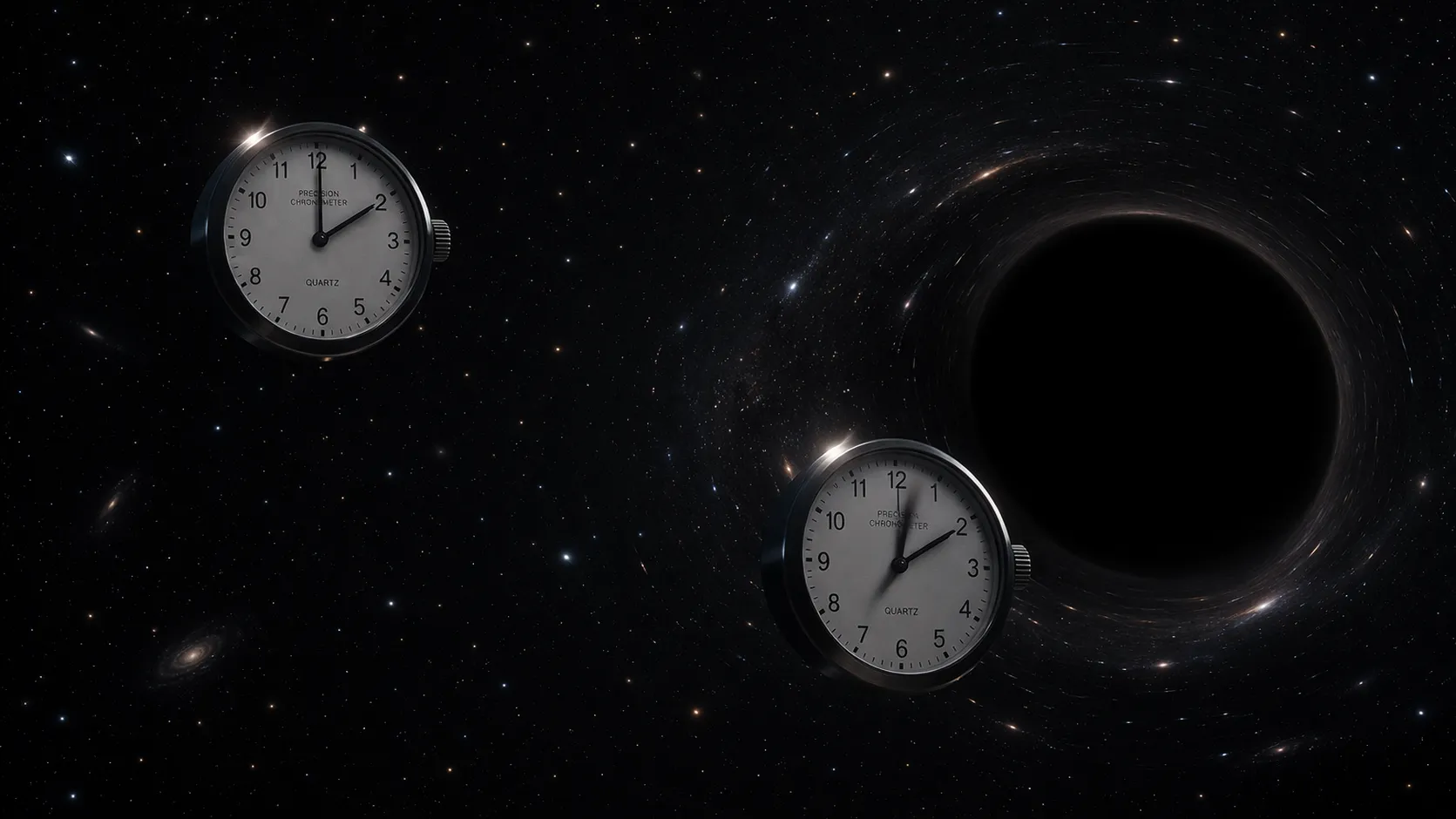 A GPS satellite orbiting Earth, its onboard clock running slightly faster than clocks on the ground.