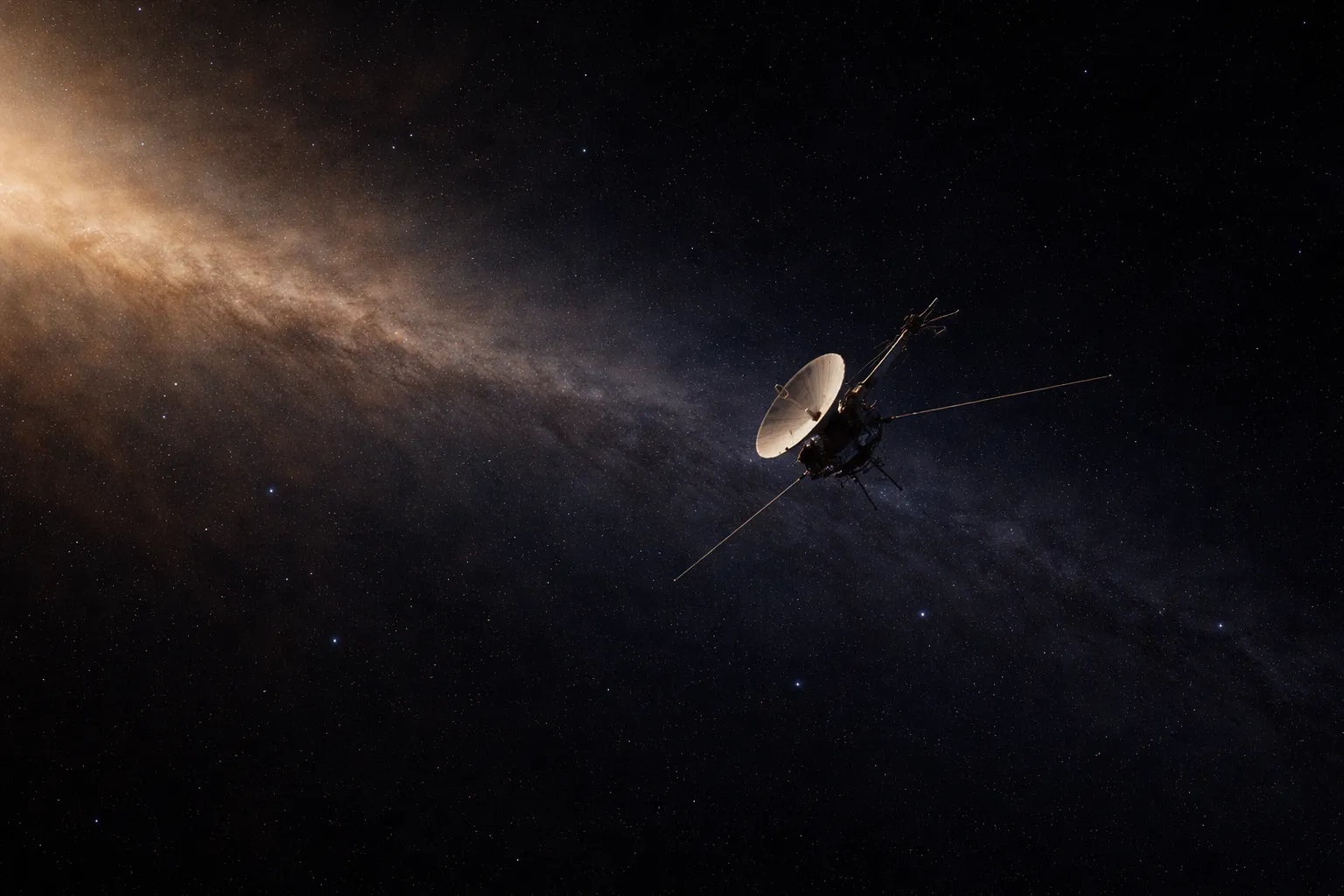 Voyager 1 still transmitting from interstellar space, over 24 billion kilometers from the Sun.