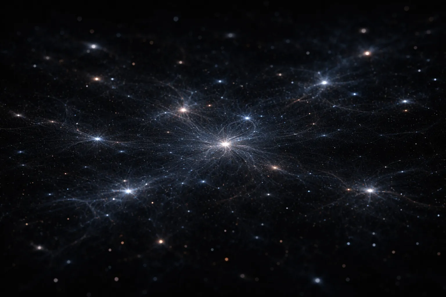 A dense star field and distant galaxies evoking the invisible structure of the expanding universe.